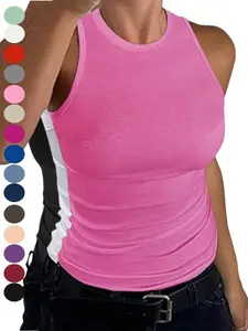 2026 Women's Sleeveless Racerback Tank Top, High Neck Casual Everyday Basic Cotton Ribbed Fitted, Holiday Haul Essential Fashion Piece