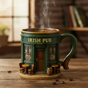 Irish Bar Theme Mug Coffee Cup Creative 3D Resin Camping Cup Leak-Proof Inner Design Ergonomic Handle Realistic Bar Style Outdoor Cup