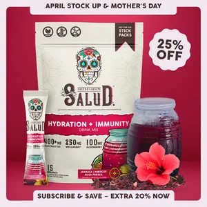 Salud 2-in-1 [Hydration + Immunity - Jamaica | Hibiscus] 400mg Electrolytes, 250mg Wellmune, 100mg Elderberry, Dairy & Soy Free, Non-GMO, Gluten Free - Healthcare, Vitamin (15 Servings)