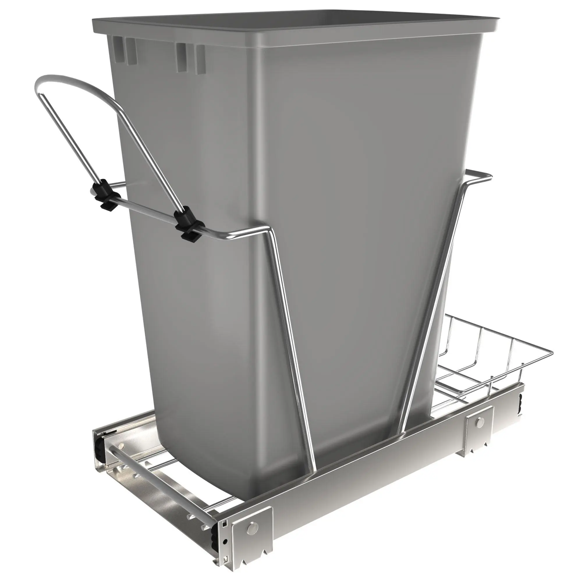 Rev-A-Shelf Pull Out Trash Can 35 Qt for Kitchen Cabinets, Silver, RV-12KD-17C S Container Basket Rev-A-Shelf Pull Out Trash Can 35 Qt for Kitchen Cabinets, Silver, RV-12KD-17C S Container Basket
