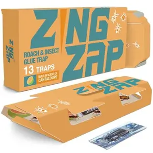ZingZap Roach Glue Trap, 13 Pack - Non-Toxic, Pesticide-Free, Dual-Slot & Dual-Mounting Design, Built-in Scents, Cantaloupe, Banana & Passion Fruit