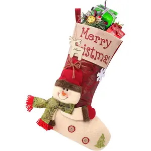 18.5" Large 3D Cute Snowman Xmas Christmas Stockings with Name Tages, Christmas Decorations for Tree, Bed, Stairs & Fireplace