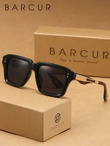 BARCUR  Exquisite, Fashionable, Retro Style Men's Polarized Sunglasses With Square Frames, Versatile For Daily Use, UV Resistant For Commuting, And Reducing Glare While Driving