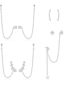 4 Pairs Chain Earrings for Women Cuff Earrings Chain Stud Earring with Chain Crawler Dangling Chain Earrings Set