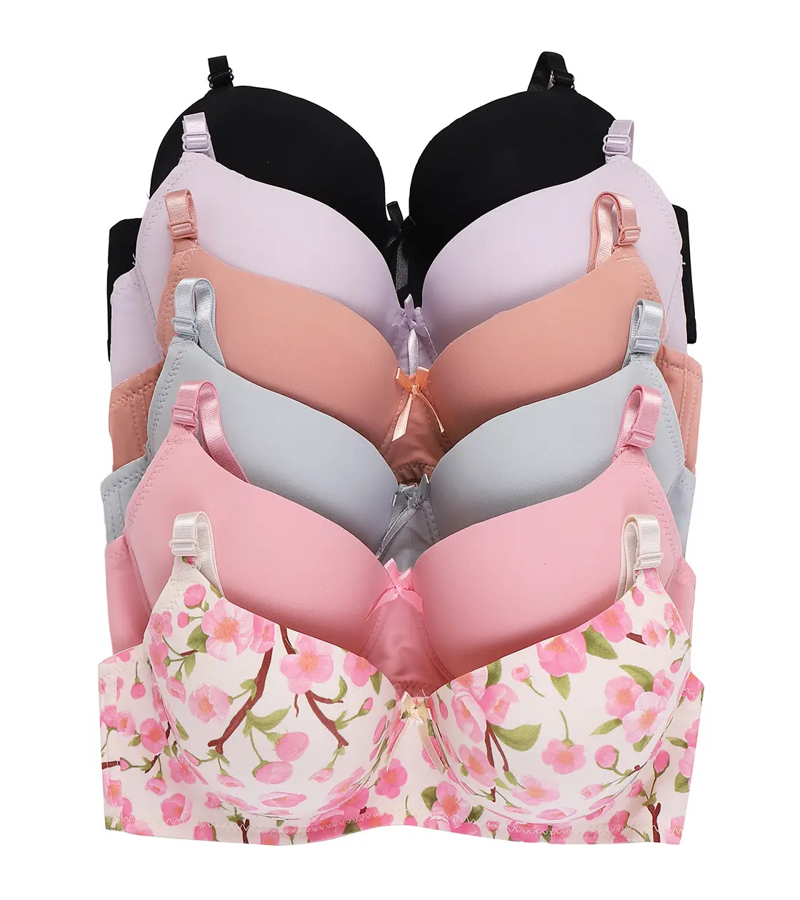 Women's 6 Packs Underwire Full Coverage Bras with Flower Print
