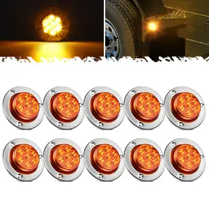 Partsam 10Pcs 2 inch Amber 7LED Side Marker Clearance Light Turn Signal with Stainless Steel Bezel For Trailer Truck, High/Low Brightness