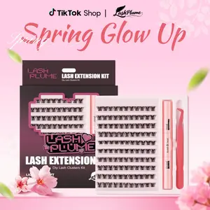 Lashplume DIY Lash Extension Kit, 8-10-12-14-16-18MM Fluffy Volume Cluster Lashes, Natural Individual Eyelashes with Strong Waterproof Bond Glue & Precision Tweezers, Beginner Friendly Easy Self Application for Daily Party Eye Makeup