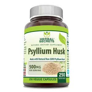 Herbal Secrets Psyllium Husk Supplement | 500 Mg per Serving | 250 Veggie Capsules | Non-GMO | Gluten-Free | Made in USA