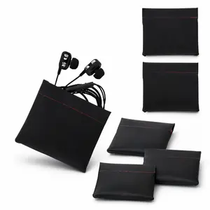 5-Pack PU Leather Earbud Pouches Spring Closure Mini Coin Key Pouch Pocket Earphone Holder Black for Earbuds Coins Keys USB Drives