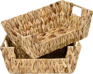 Wicker Basket for Pantry Organizers and Storage, Stackable Water Hyacinth Storage Baskets for Pantry Shelves, 2-Pack