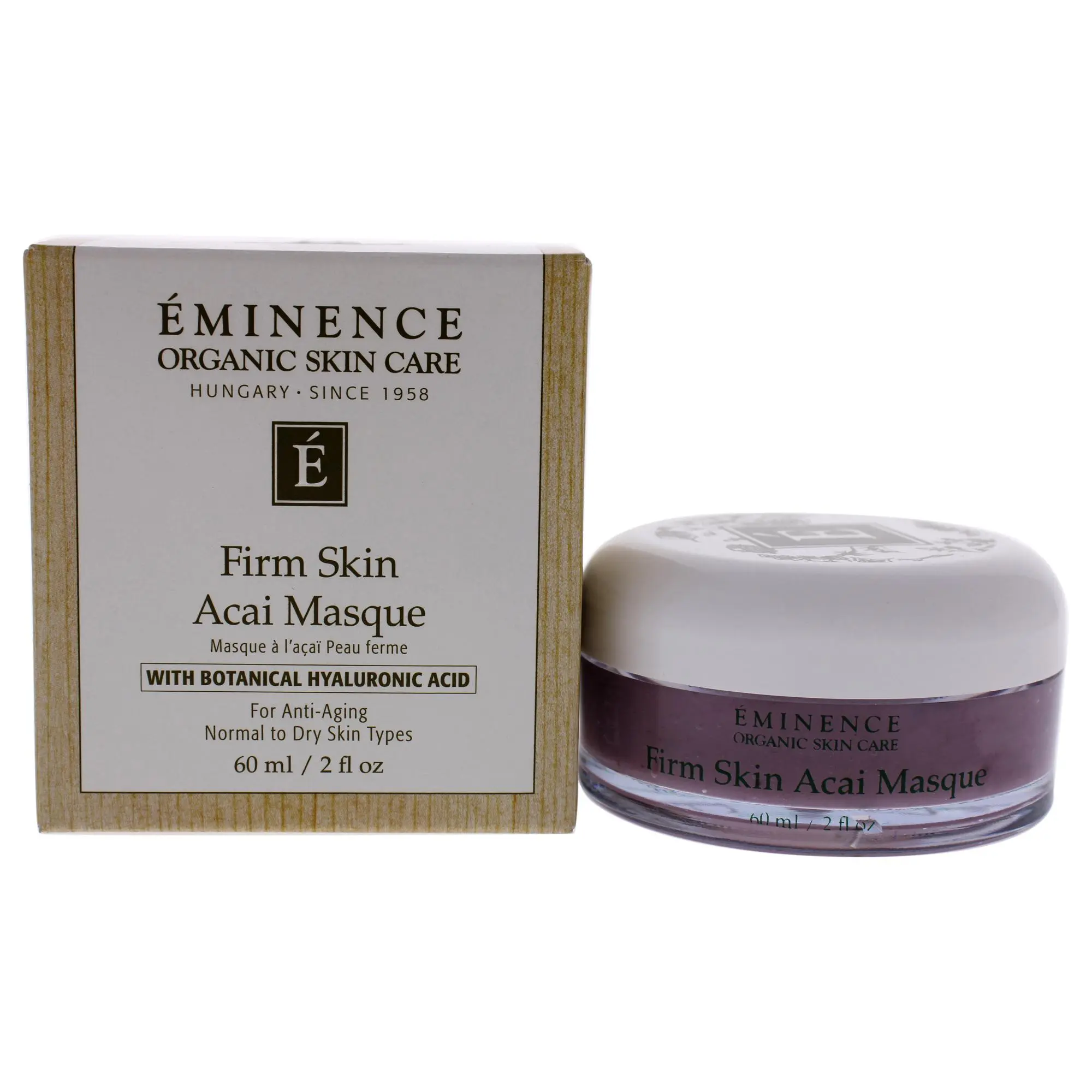 Eminence Organic Hyaluronic Skin Firming Acai Masque for Unisex - 2 oz (60ml) Skin Firming Jar Mask, All Genders