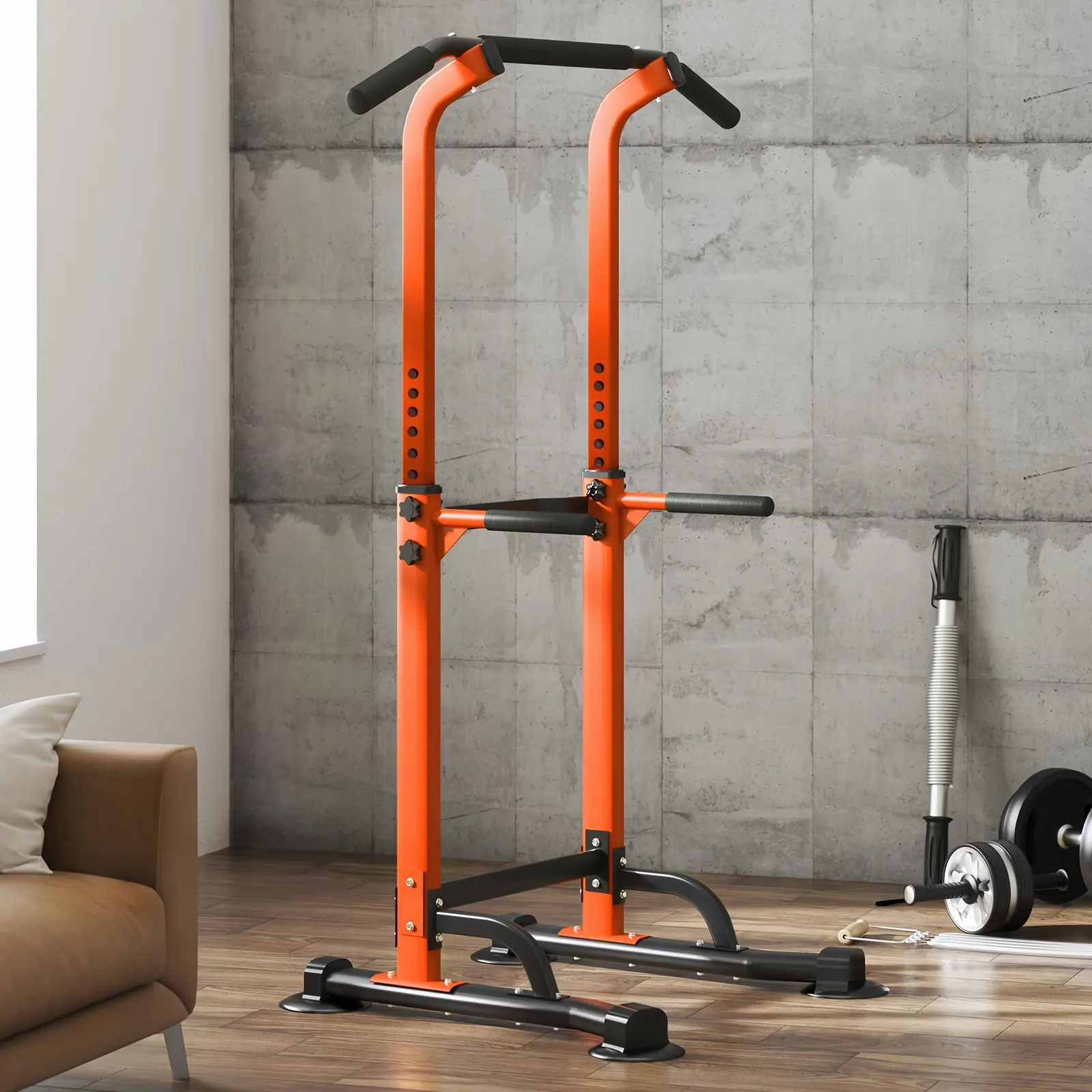SogesPower Adjustable Height Power Tower Dip Station, Pull-Up Bar for Home Gym, Strength Training Equipment