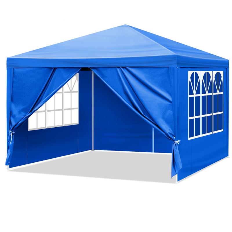 Gazebo Waterproof Outdoor Canopy 10'x10' Patio Tent for Wedding BBQ Cater Blue Easy Assembly Spacious Versatile High Quality Iron Tube PE Cloth