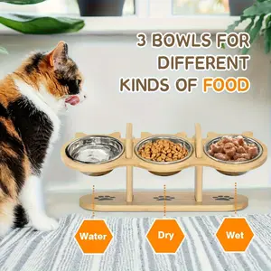 Premium Wooden Pet Feeder with Stainless Steel Bowls, Adjustable Height, Tilted Design for Neck Support, Anti Vomiting, Easy Clean