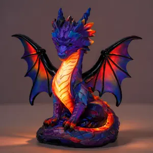 Rainbow Color Changing Dragon Lamp – Multicolor Gradient Resin Sculpture & Night Light, Battery Powered for Bedroom Desk Fantasy Decor. Purple, red, orange, blue mix with pearl-like scales.