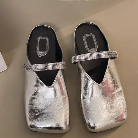 Style Square Toe Slippers, Soft PU Leather Half Sandals, Casual Slip-On Shoes, European & American Fashion, Comfortable & Versatile, Footwear, Elegant Footwear, Flat Sandal Shoes, Mule Slides, Pu Leather Mules, Mule Flats