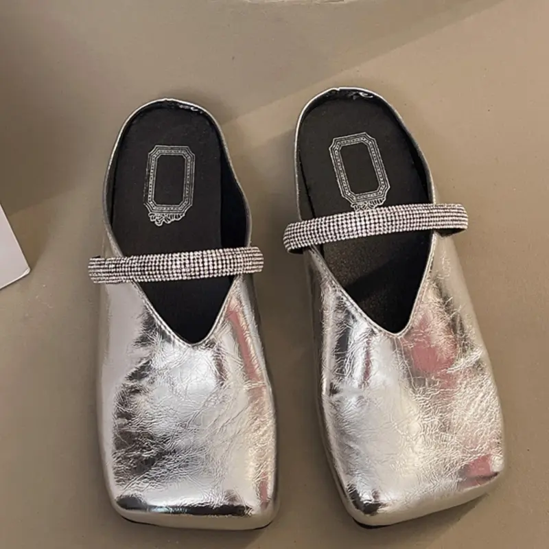 Style Square Toe Slippers, Soft PU Leather Half Sandals, Casual Slip-On Shoes, European & American Fashion, Comfortable & Versatile, Footwear, Elegant Footwear, Flat Sandal Shoes, Mule Slides, Pu Leather Mules, Mule Flats