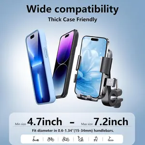 Bike Phone Mount Holder, Motorcycle Phone Mount for Scooter, Mountain, Dirt Bike, Stroller and Motorcycle, 360°Rotate Handlebar Phone Holder Compatible with iPhone & Android Smartphones from 4.7-7.2''