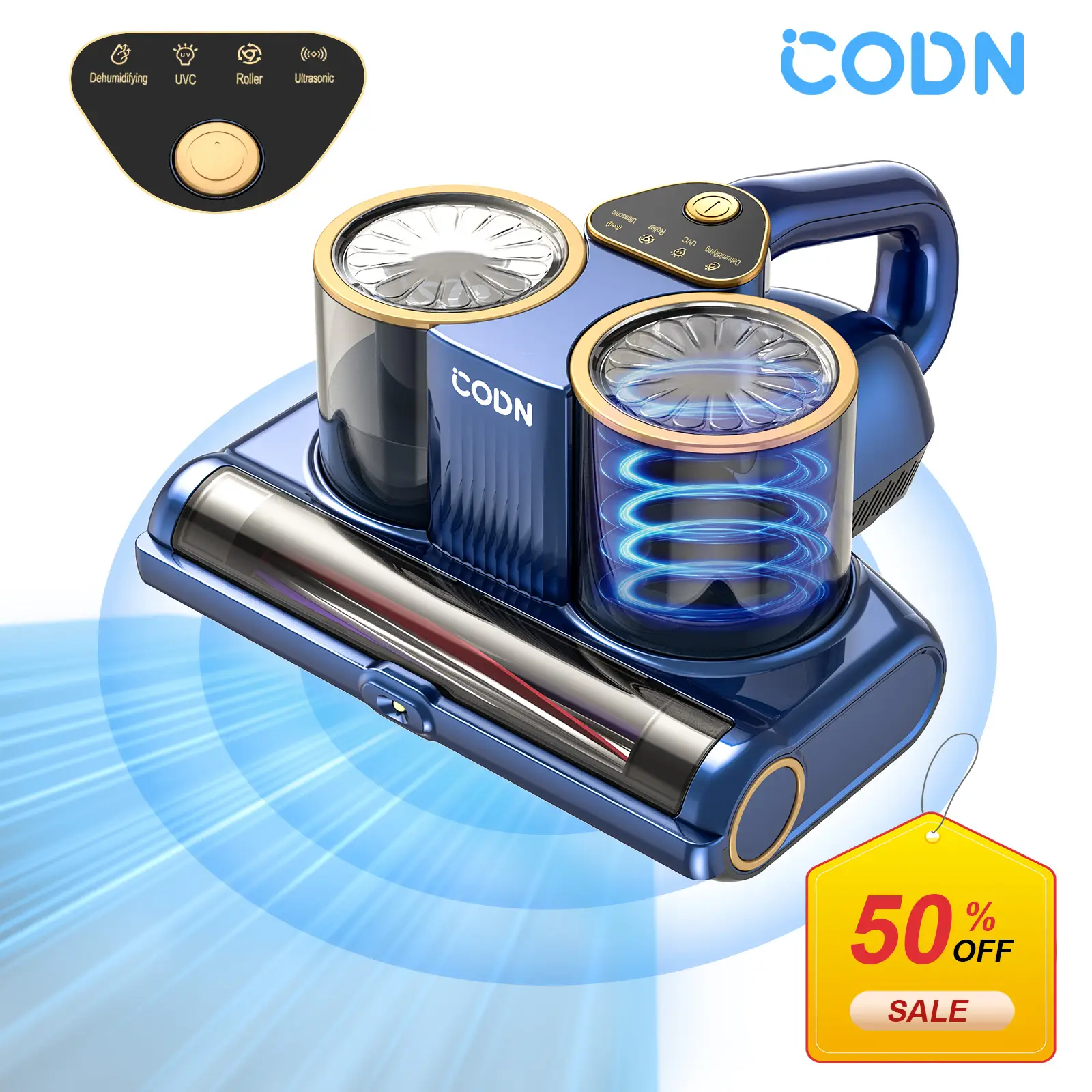 CODN Mattress Vacuum Cleaner, Bed Vacuum Cleaner with 16Kpa Suction 253.7nm UV-C Light, Ultrasonic & High Heating, 500W Powerful Double-Cup Handheld V