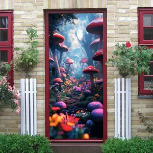 2pcs   Magical Mushroom Forest Wall Stickers for Kids Room Bedroom Decor Self Adhesive Removable Cartoon Fantasy Plant Wall Decals Kindergarten Classroom Background Wall Decoration Waterproof PVC Materi