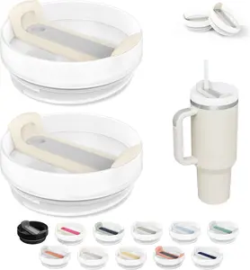 40 OZ Tumbler Lid Compatible for  Quencher, 2 Pack Spill Proof Splash Resistant Stainless Steel Tumbler Covers Fit for  and More Coffee (Light yellow-grey