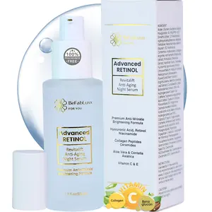 Retinol Night Serum All-In-One Anti-Aging Facial Serum Firms Face & Neck Hyaluronic Acid, Niacinamide, Collagen, Glycolic Acid, Ceramides, Vitamin C & E Brightens Smooths Wrinkles Dark Spots 1.7 Fl Oz Skincare Firming Gentle Lightweight