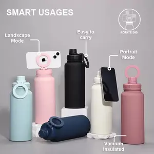 Smart Usages 1L Stainless Steel Magnetic Water Bottle Large Capacity Sports Thermos with Phone Holder Leakproof Insulated Multi-Color Perfect for Office Gym Outdoor & Travel
