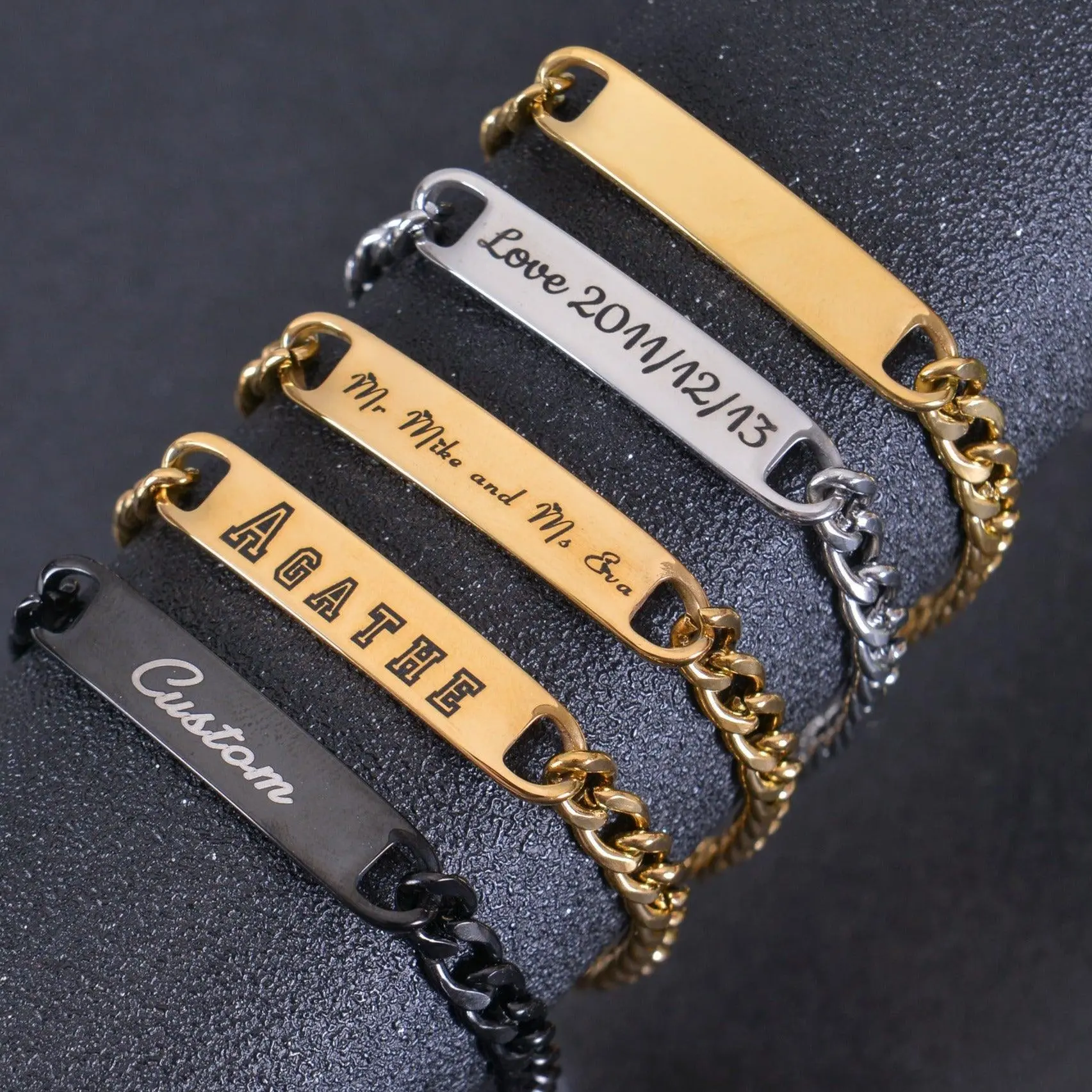 Words Bar Bracelets In Multiple Styles and Fonts