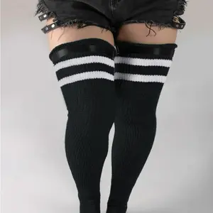 Plus Size Thigh High Socks for Thick Thighs, Extra Long Women Striped Over Knee Stockings Leg Warmers Plus Size Thigh High Socks for Thick Thighs, Extra Long Women Striped Over Knee Stockings Leg Warmers