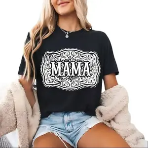 Western Mama T-Shirt, Trendy Cowgirl Rodeo Graphic Tee, Casual Shirt for Moms, Country Western Style Top for Women Womenswear Summer
