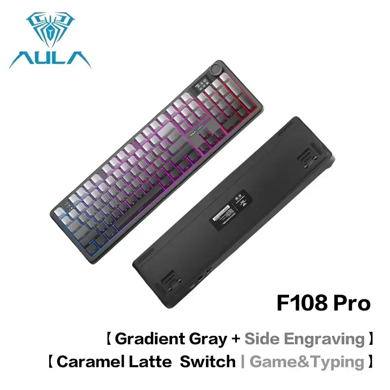 AULA F108 Pro Wireless Mechanical Feel Gaming Keyboard with LCD Screen, 8000mAh Battery, RGB Backlight, Hot-Swappable Switches, Custom Keyboard Setup Compatibility, Ideal for Gaming, Mechanical Feel Keyboard, Keyboard For Gaming