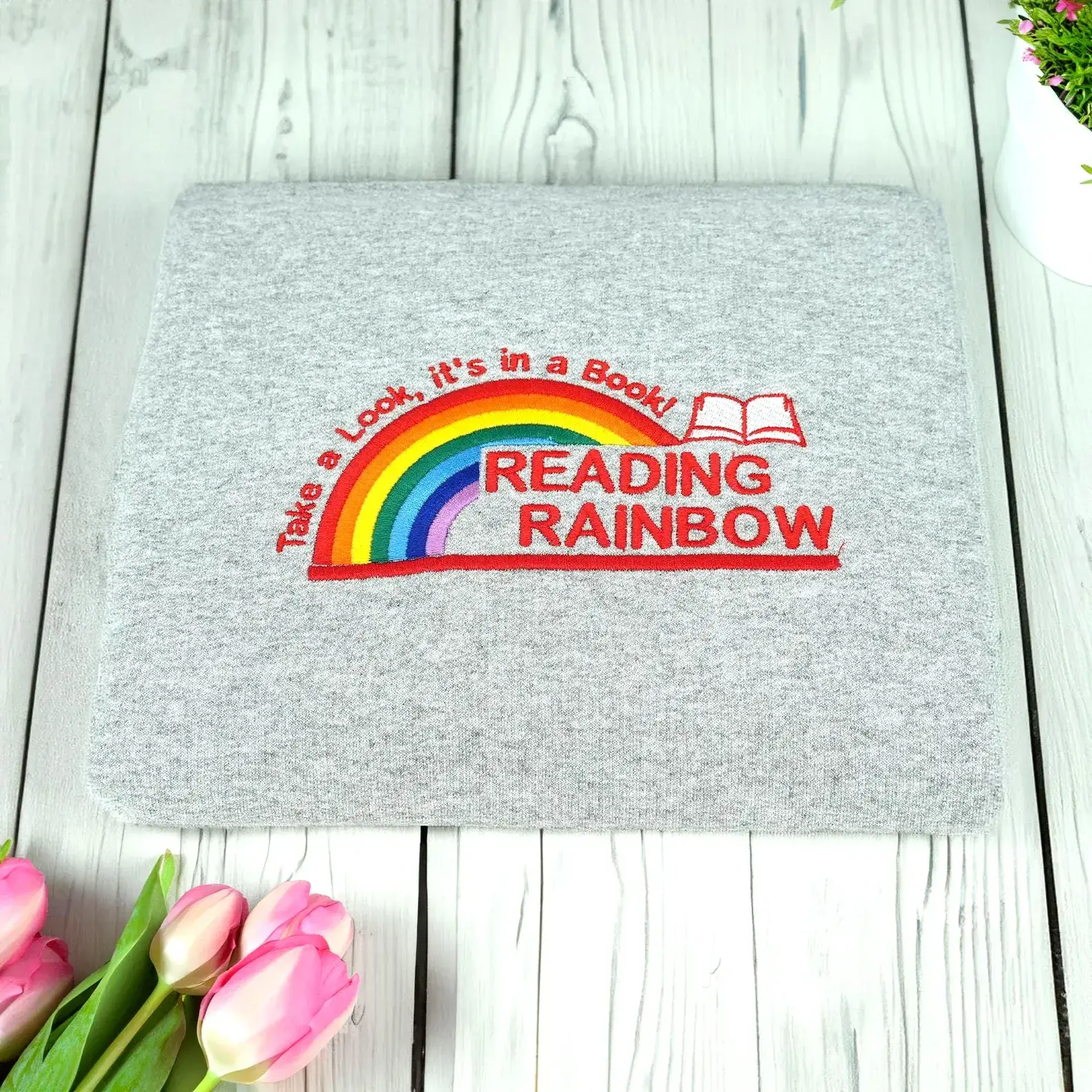 Embroidered Reading Rainbow Sweatshirt | Take A Look It's In A Book Crewneck | Book Lover Gift | Custom Reading Crewneck | Teacher Gift