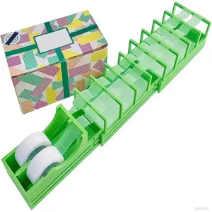 Stackable Desktop Tape Dispenser with Sliding Track & Multiple Roll Holder for Scrapbooking Bullet Journaling Crafts Gift Wrapping Durable PC Material Organized Office Storage Solution