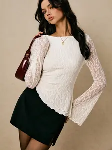 Women's Round Neck Long Sleeve Transparent Shirt Blouse Top, Casual Daily Wear, Simple Design, Comfortable and Stylish, Perfect for Everyday Use