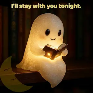 Adorable Ghost Reading Book Night Light Creative Halloween Home Decor Decorative Light for Festive Atmosphere and Versatile Use