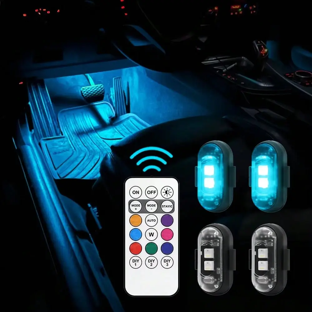 RGB Led Aircraft Strobe Light Remote Wireless Motorcycle Flash Light Warning Lights for Bike Car Multifunctional coche