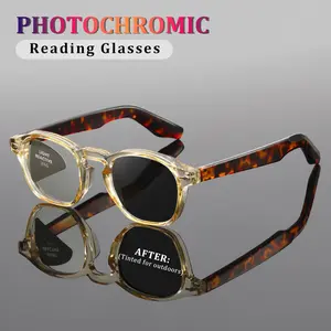 Square frame anti-blue light reading glasses for presbyopia - Transition lenses automatically change color in the sun