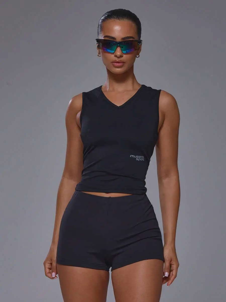 SLAYFIT Sport V Neck Fitted Sport Logo Soft Touch Active Cami Top Coord Top Only Sport Workout Gym Cute Pilates Fitness Daily
