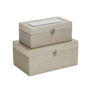 Fidela Set of 2 Vinyl Wrapped Wood Boxes | Lined | Storage |