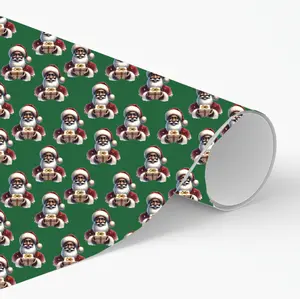 Santa Wrapping Paper - Black Santa Design on Premium Matte Paper, Hand Rolled, Crease-Free, 3 ft, 6 ft, 12 ft Rolls