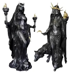 Gothic Hecate Statue, Dark Goddess Holding Torch, No Power Needed, Halloween Decoration, Mystical Altar, Resin Sculpture Home Decor