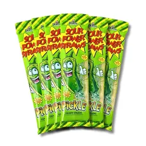 Sour Power Premium Pickle Candy Straws – The Original Sour Straws Candy Since 1985 – 1.75 oz (Pack of 6) – Vegan, Non-GMO, Gelatin Free – Soft, Chewy, Sweet & Tart Retro Treats