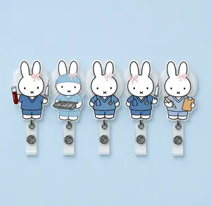 Kawaii Bunny Nurse Badge Reel, Cute Rabbit Scrubs ID Holder, Retractable Badge Clip, RN Nursing Student Medical Worker Gift