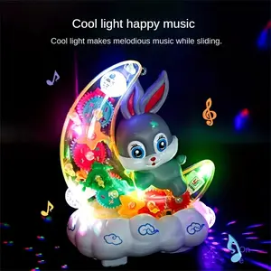Kids Toddler Electric Transparent Gear Rotating Moon Rabbit Toy Car, Cute Glowing Bunny with Colorful Lights, Automatic Obstacle Avoidance Toy for Ages 2+, Christmas Halloween Birthday Gift for Boys Girls
