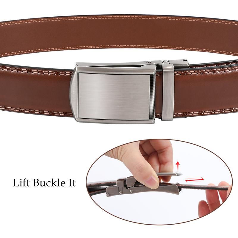 Clssic Men Genuine Leather Sliding Belt With Automatic Buckle Easy Clip To Adjust Men Ratchet Belt For Christmas Gift