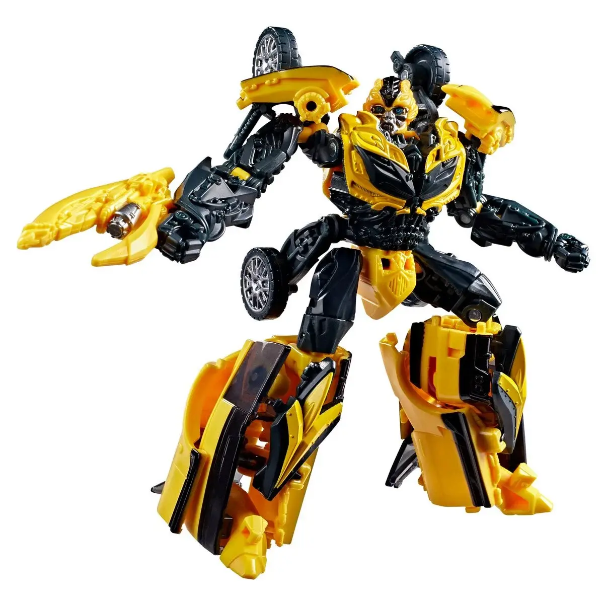 Transformers Studio Series Deluxe Age of Extinction Bumblebee, 1 Count Pack Convertible Robot Toy, Multi Articulated Collectible Figure, ideal for transformers fans gift, featuring yellow camaro car mode and weapon accessory