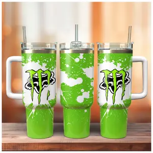 Monster x F0x Inspired Tumbler Cup 40oz With Handle And Straw, Lime Green Splash Design Stainless Steel Mug, Travel Mug For Motocross Fans, Perfect For Gym Lovers & Gamers Aesthetic Green Black Cup, Flasks Viral Gift Idea 2026