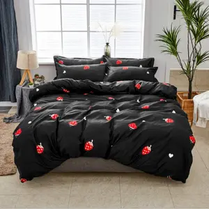Strawberry Duvet Cover Red and Black Comforter Cover Set Queen Aesthetic Fruit Theme Reversible Quilt Cover Cute Decor Bedding Set for Kids Boys Girls Teens