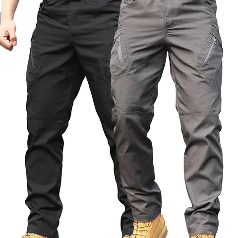 Men's Non-Stretch Woven Ripstop Tactical Cargo Pants - 2pcs Fitted Casual Bottoms with Integrated & Small Multi-Utility Pockets, Outdoor Tactical Gear Clothing