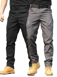 Men's 2PCS Tactical Cargo Pants - Combat Wear, Heavy-Duty Technical Work Pants, 10-Pocket Mid Waist Pull-On, Durable Breathable Poly Fabric, All Seasons Stylish Plain Beige, Big-Small Zipper, for Hiking & Construction, Casual Outdoor Slacks, Combat Wear P